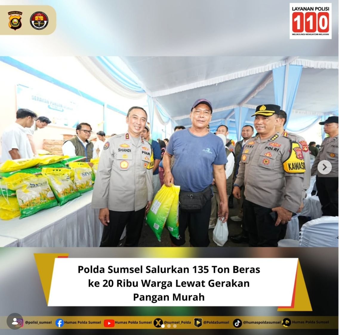 Polda Sumatera Selatan Salurkan 135 Ton Beras ke 20 Ribu Warga Lewat Gerakan Pangan Murah